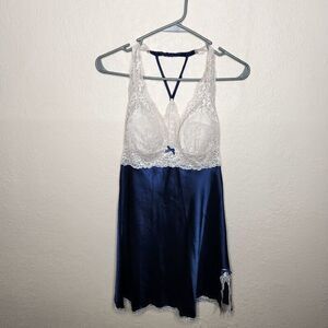 Victoria's Secret Lingerie Dress Women's Small Cream Blue Lace Night Wear Sexy